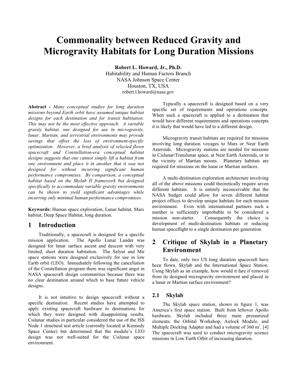Commonality Between Reduced Gravity and Microgravity Habitats for Long Duration Missions