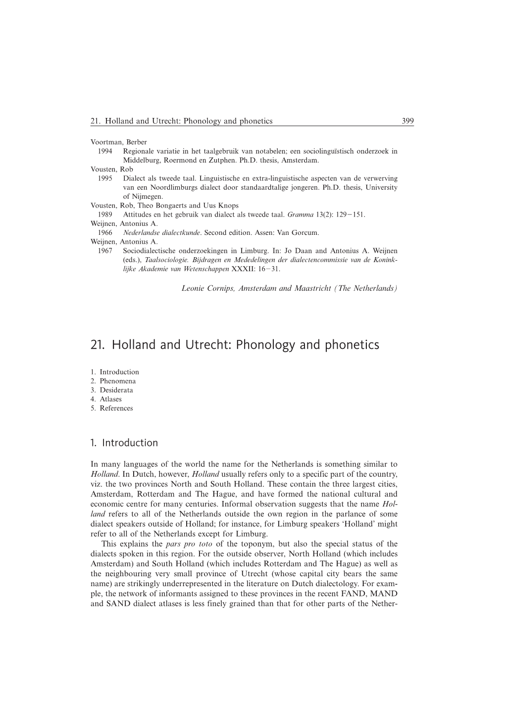 21. Holland and Utrecht: Phonology and Phonetics 399