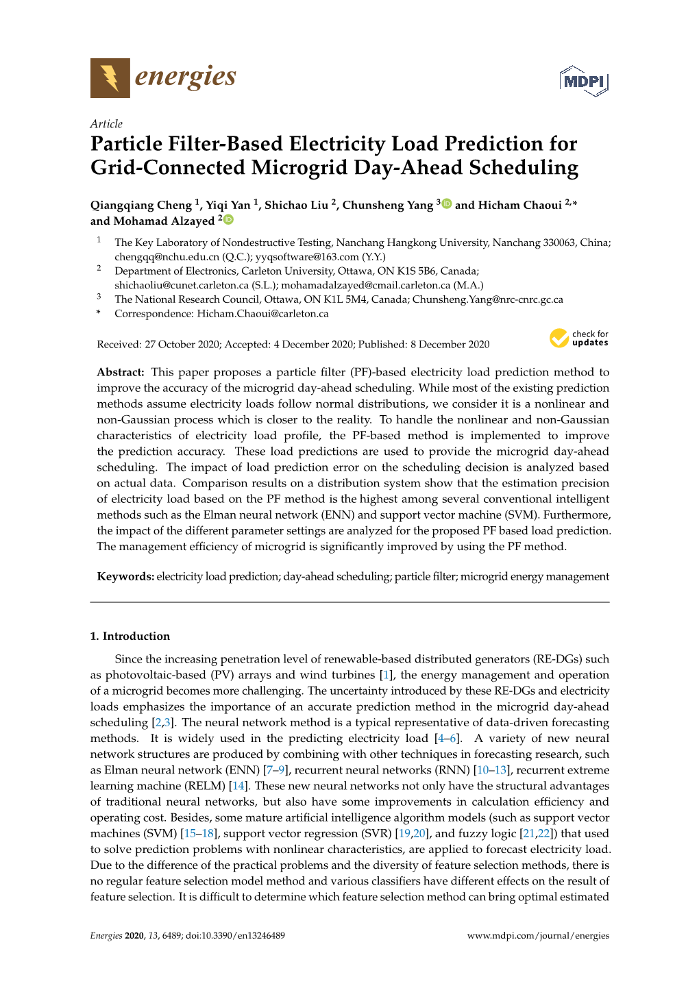 Particle Filter-Based Electricity Load Prediction for Grid-Connected Microgrid Day-Ahead Scheduling