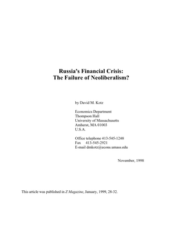 Russia's Financial Crisis: the Failure of Neoliberalism?
