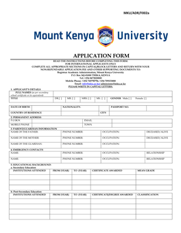 Application Form Read the Instructions Before Completing This Form