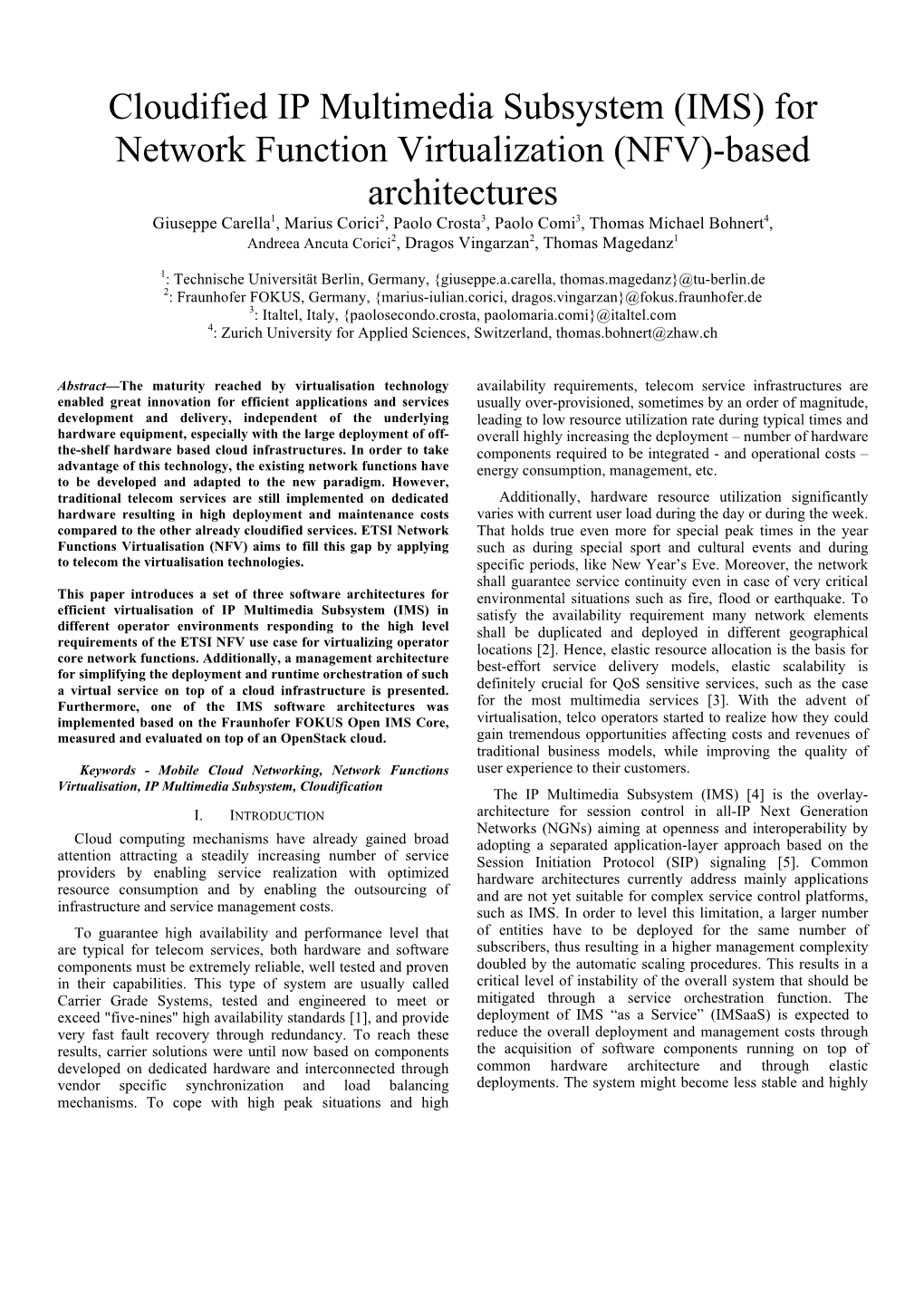 IMS) for Network Function Virtualization (NFV