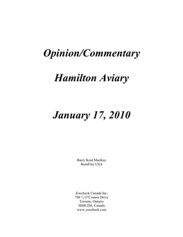 Opinion/Commentary Hamilton Aviary (2010)