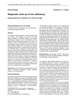 Diagnostic Work-Up of Iron Deficiency Diagnostisches Vorgehen Bei Eisenmangel