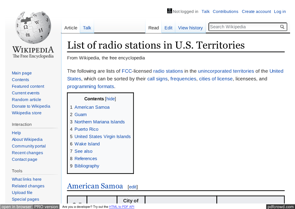 List of Radio Stations in US Territories