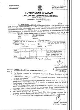 GOVERNMENT of ASSAM OFFICE of the DEPUTY COMMISSIONER KAMRUP::AMINGAON (PLANNING & DEVELOPMENT BRANCH) ORDER Dated: No
