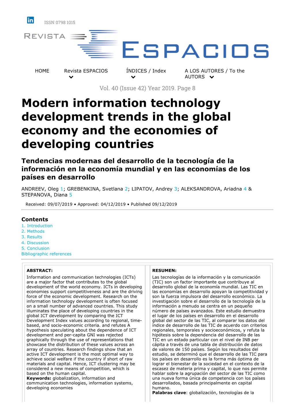 Modern Information Technology Development Trends in the Global Economy and the Economies of Developing Countries