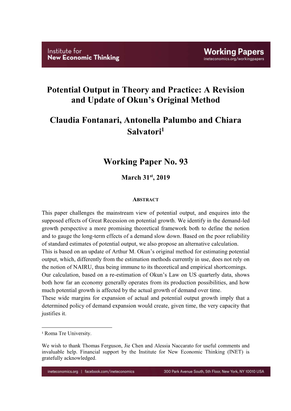 Potential Output in Theory and Practice: a Revision and Update of Okun’S Original Method