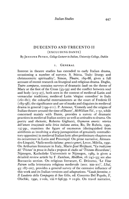 Italian Studies DUECENTO and TRECENTO I DANTE DUECENTO