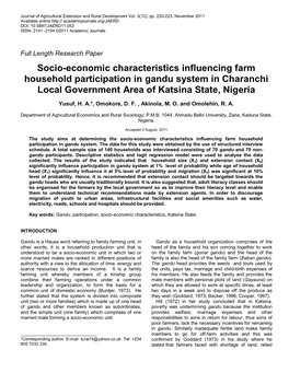 Socio-Economic Characteristics Influencing Farm Household Participation in Gandu System in Charanchi Local Government Area of Katsina State, Nigeria