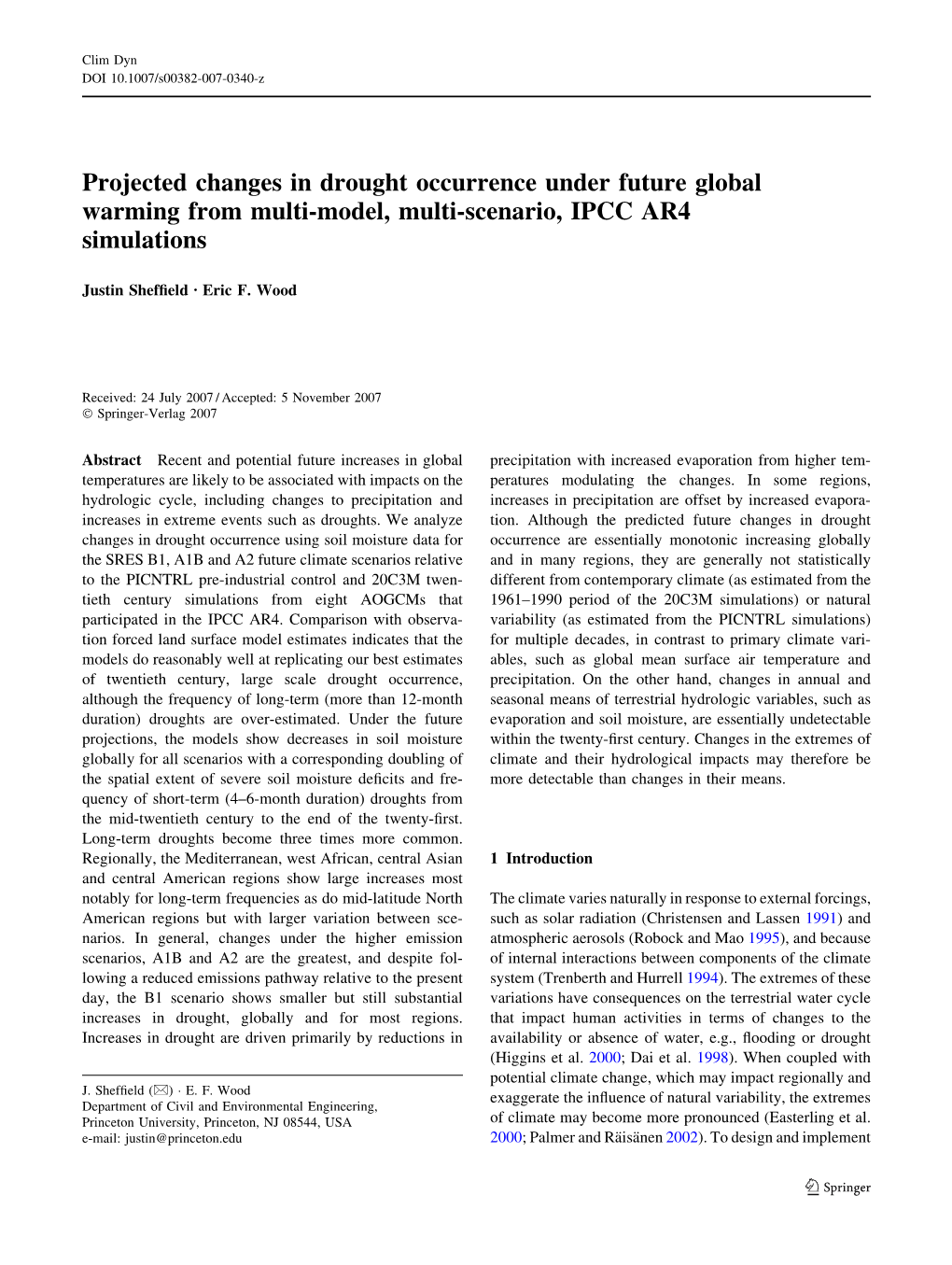 Projected Changes in Drought Occurrence Under Future Global Warming from Multi-Model, Multi-Scenario, IPCC AR4 Simulations