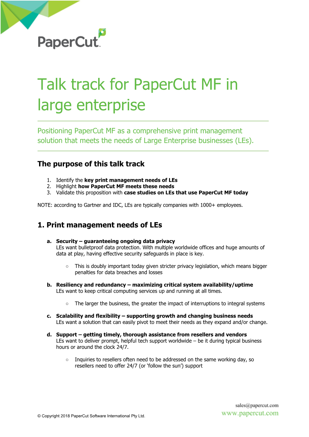 Talk Track for Papercut MF in Large Enterprise