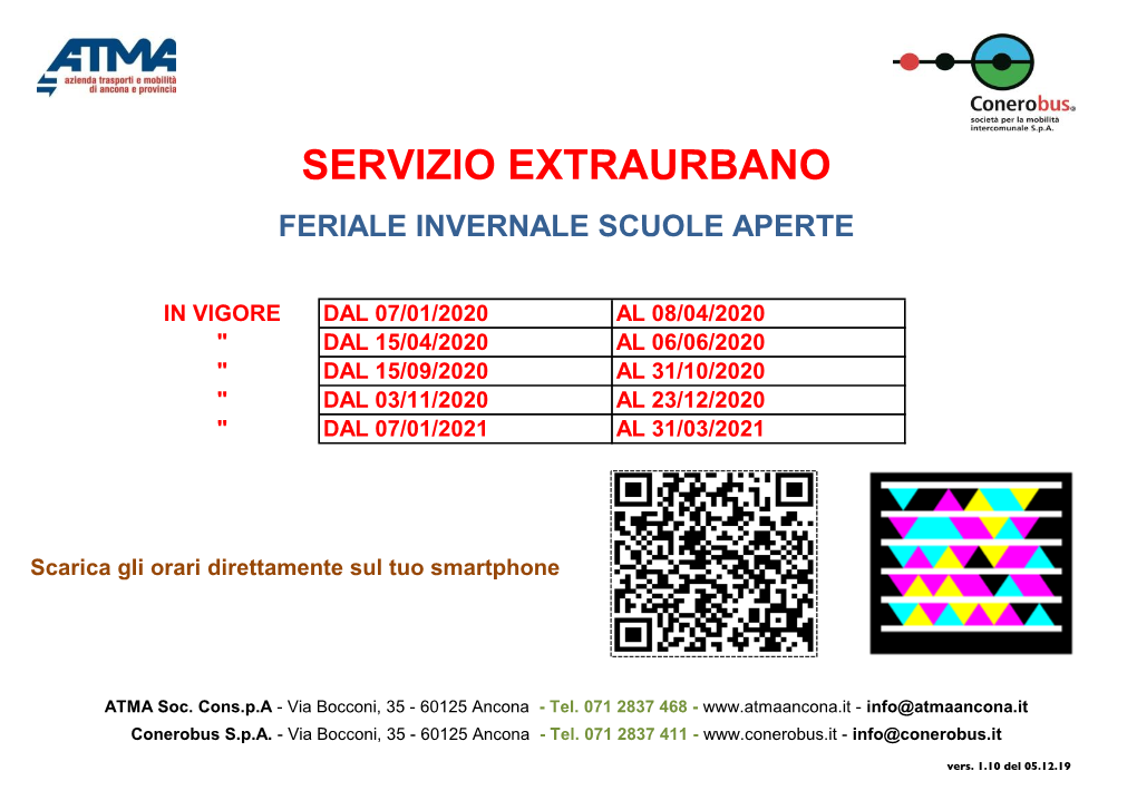 Servizio Extraurbano Feriale Invernale Scuole Aperte