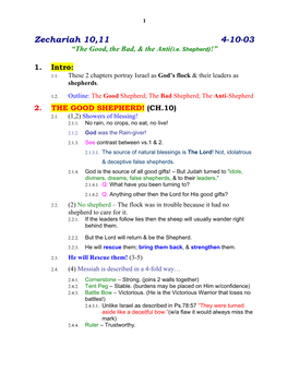 Zechariah 10,11 4-10-03 “The Good, the Bad, & the Anti(I.E