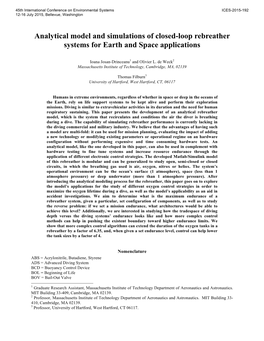 Analytical Model and Simulations of Closed-Loop Rebreather Systems for Earth and Space Applications