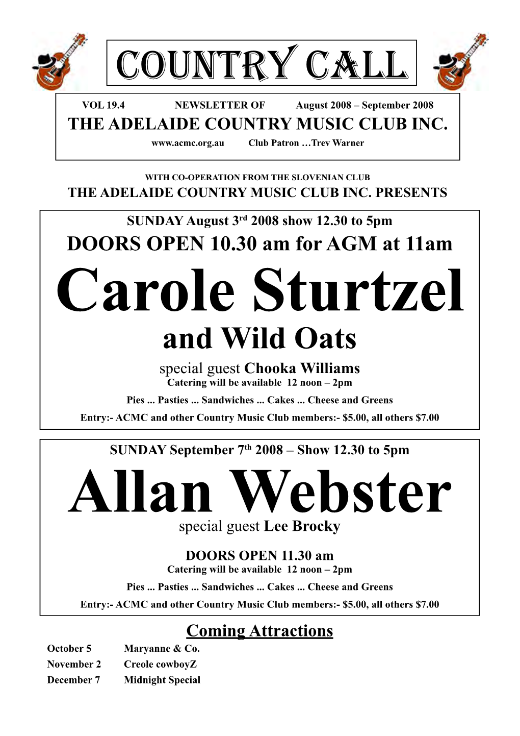 VOL 19.4 NEWSLETTER of August 2008 – September 2008 the ADELAIDE COUNTRY MUSIC CLUB INC