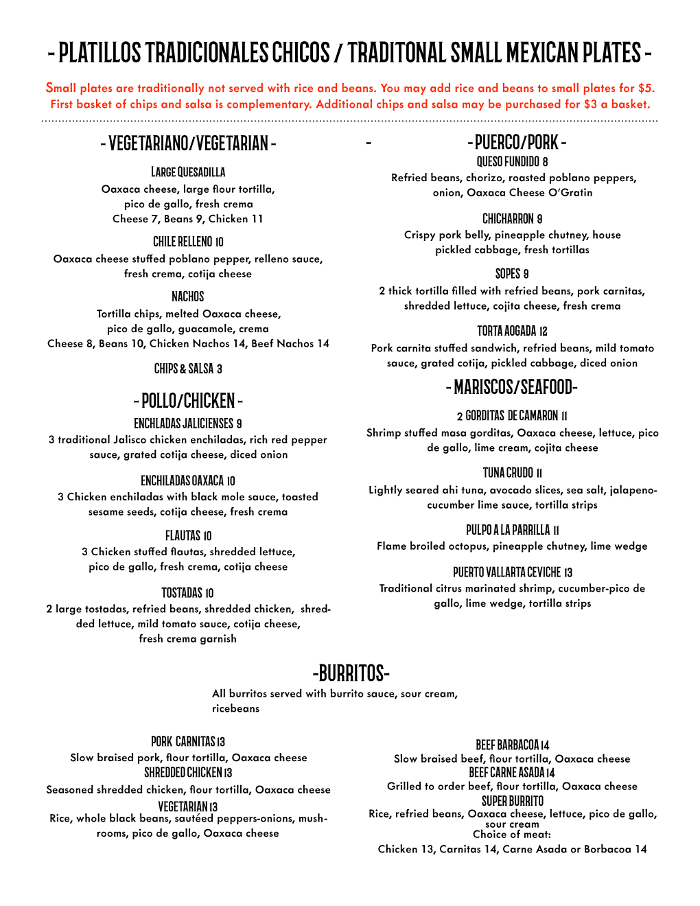 Roslyn Mexican Grill Menu