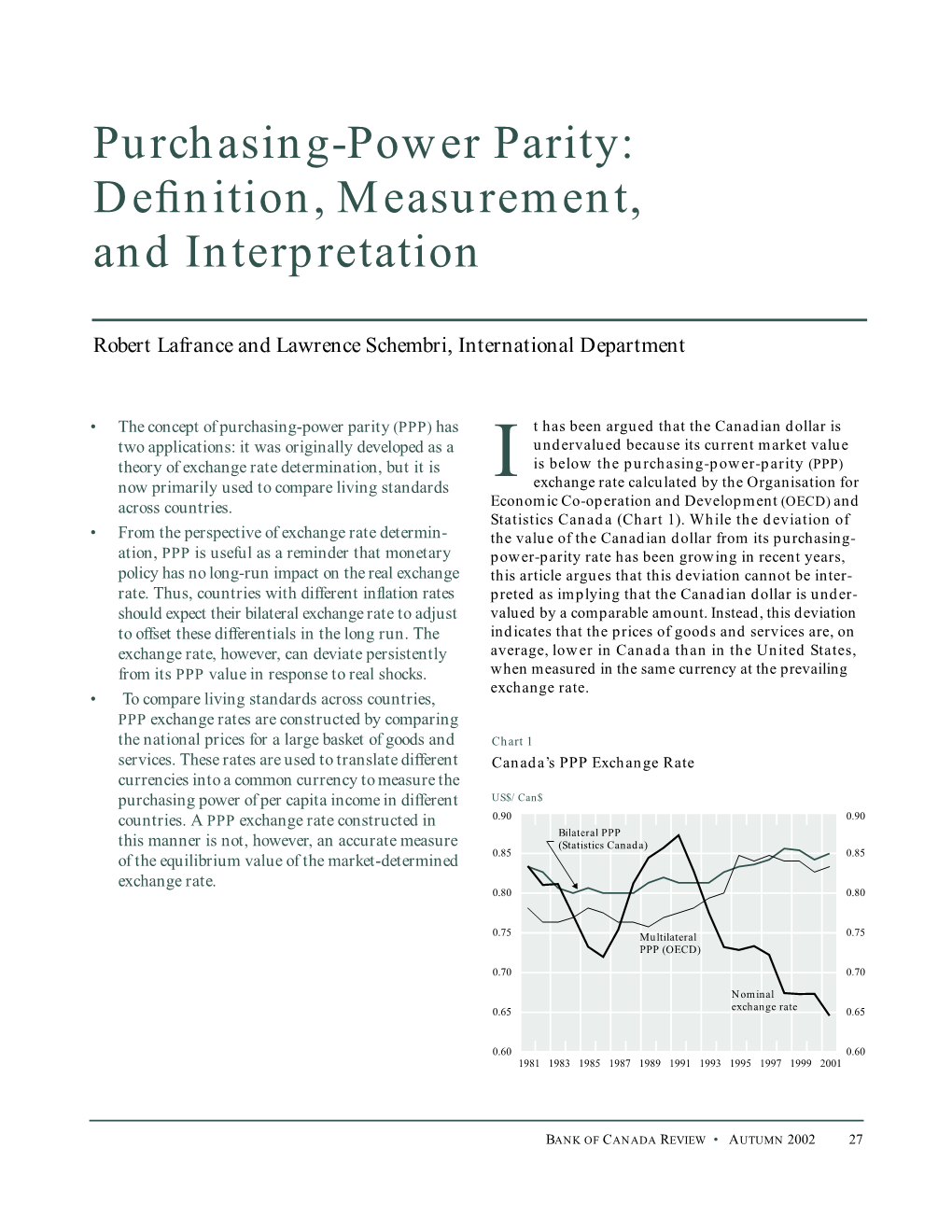 Purchasing-Power Parity: Deﬁnition, Measurement, and Interpretation