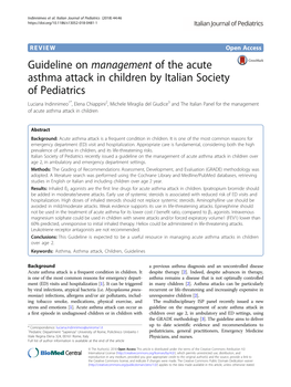 Guideline on Management of the Acute Asthma Attack in Children by Italian Society of Pediatrics