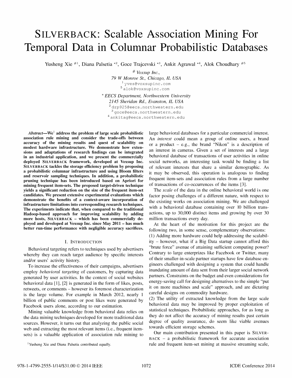 SILVERBACK: Scalable Association Mining for Temporal Data in Columnar Probabilistic Databases