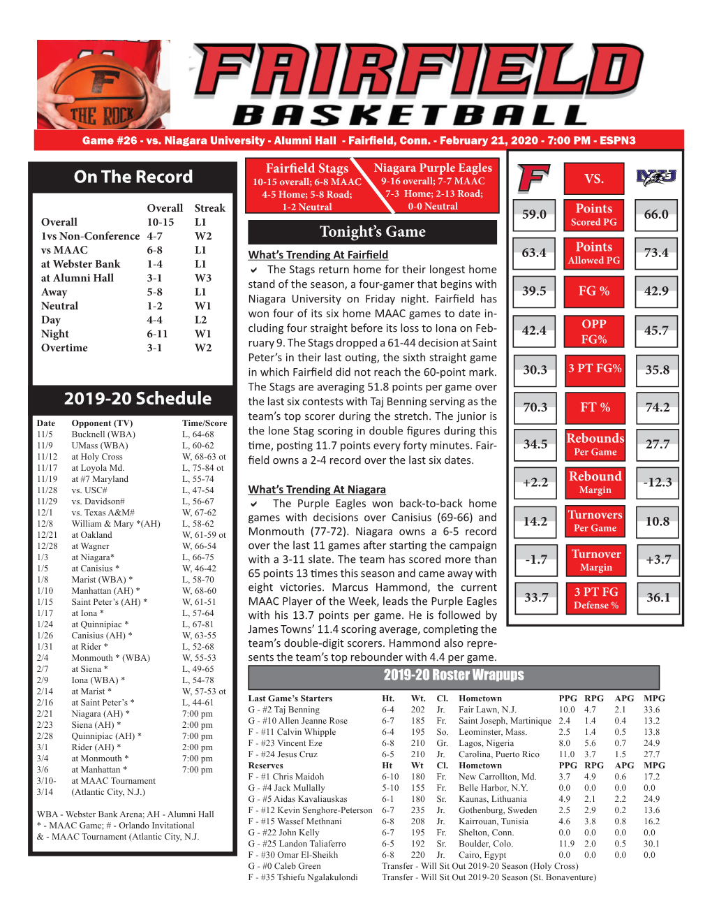2019-20 Fairfield Men's Basketball Game Notes.Indd