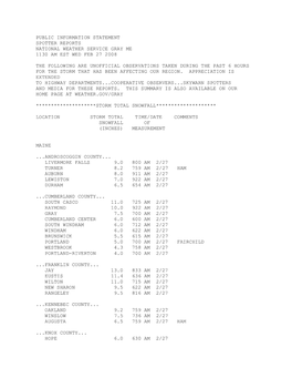 Public Information Statement Spotter Reports National Weather Service Gray Me 1130 Am Est Wed Feb 27 2008