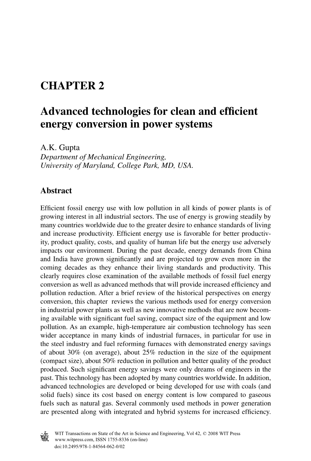 CHAPTER 2 Advanced Technologies for Clean and Efficient Energy