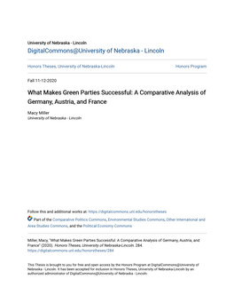 What Makes Green Parties Successful: a Comparative Analysis of Germany, Austria, and France