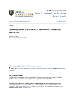 Leadership Styles of Head NASCAR Executives: a Historical Perspective