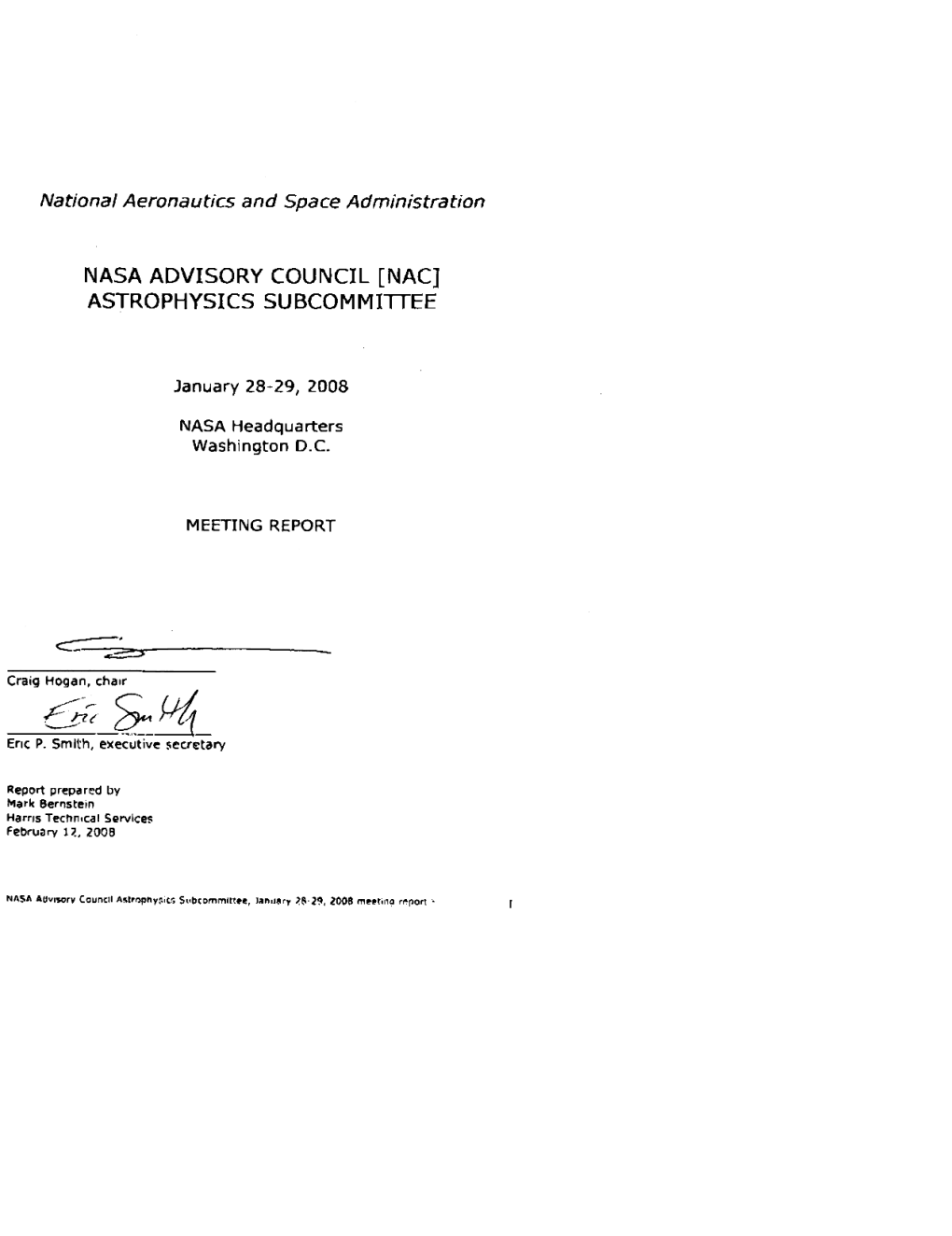 NASA Astrophysics Subcommittee January 2008 Minutes