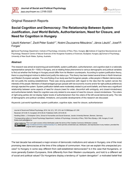 The Relationship Between System Justification, Just World Beliefs, Authoritarianism, Need for Closure, and Need for Cognition in Hungary