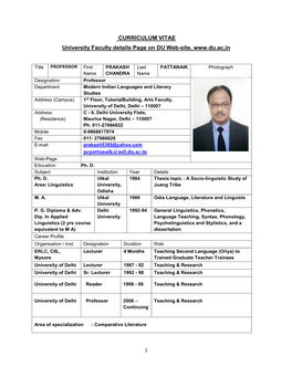 1 CURRICULUM VITAE University Faculty Details Page on DU Web