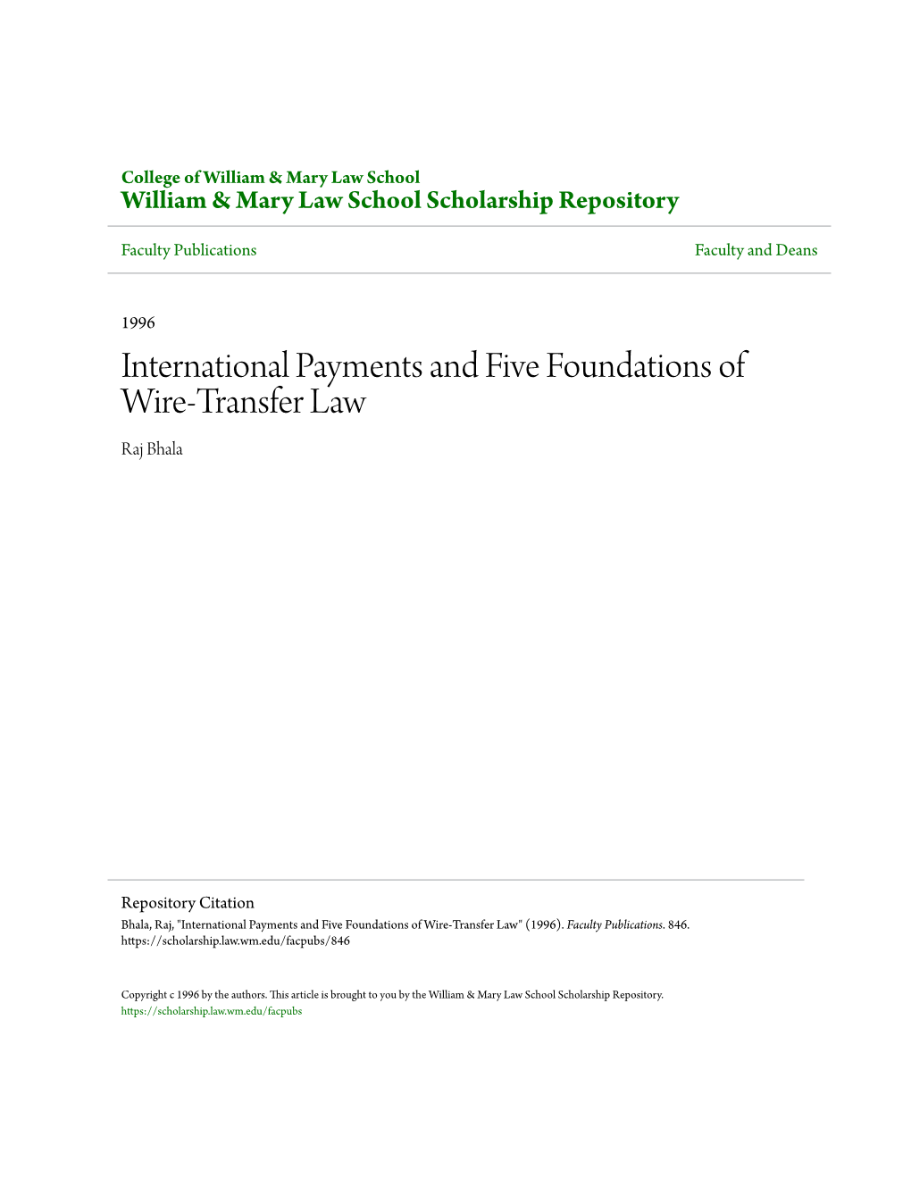 International Payments and Five Foundations of Wire-Transfer Law Raj Bhala