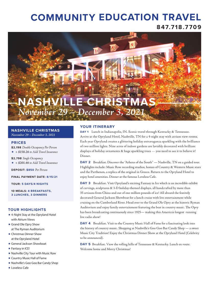 NASHVILLE CHRISTMAS November 29 – December 3, 2021