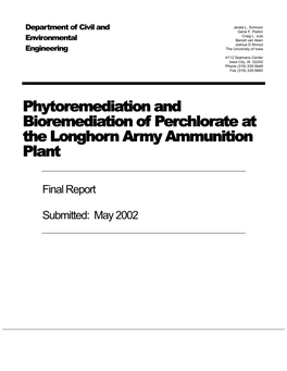 Phytoremediation and Bioremediation of Perchlorate at the Longhorn Army Ammunition Plant