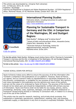 Planning for Sustainable Transport in Germany and the U.S.: A