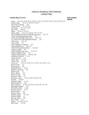 Index to Academy Oral Histories Laraine Day