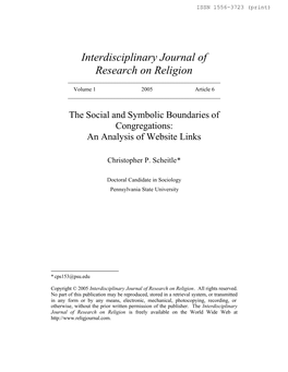 Interdisciplinary Journal of Research on Religion ______Volume 1 2005 Article 6 ______