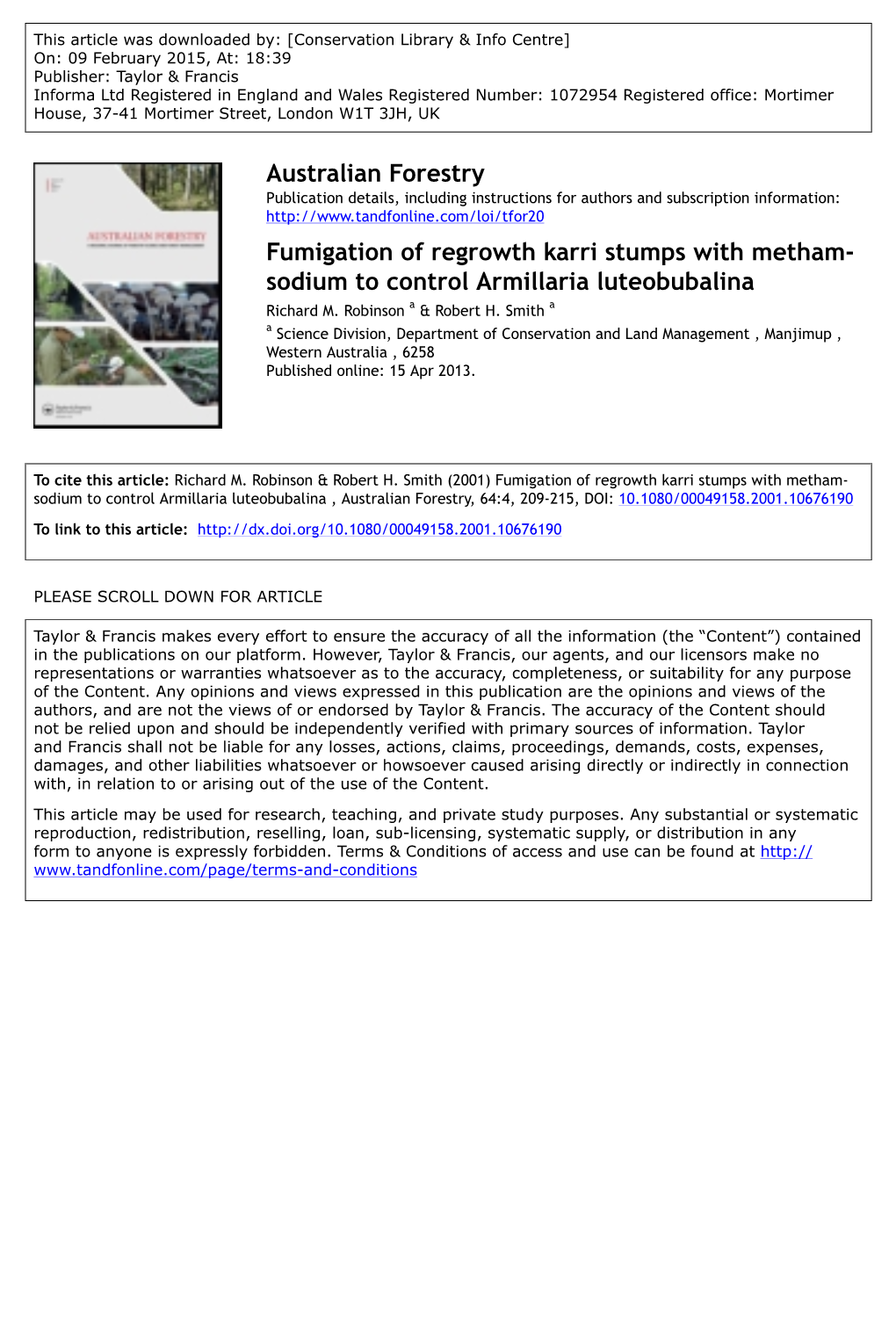 Fumigation of Regrowth Karri Stumps to Control Armillaria