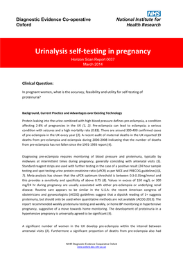 Urinalysis Self-Testing in Pregnancy Horizon Scan Report 0037 March 2014