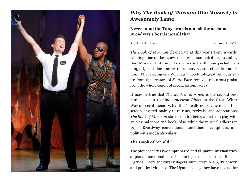 Why the Book of Mormon (The Musical) Is Awesomely Lame