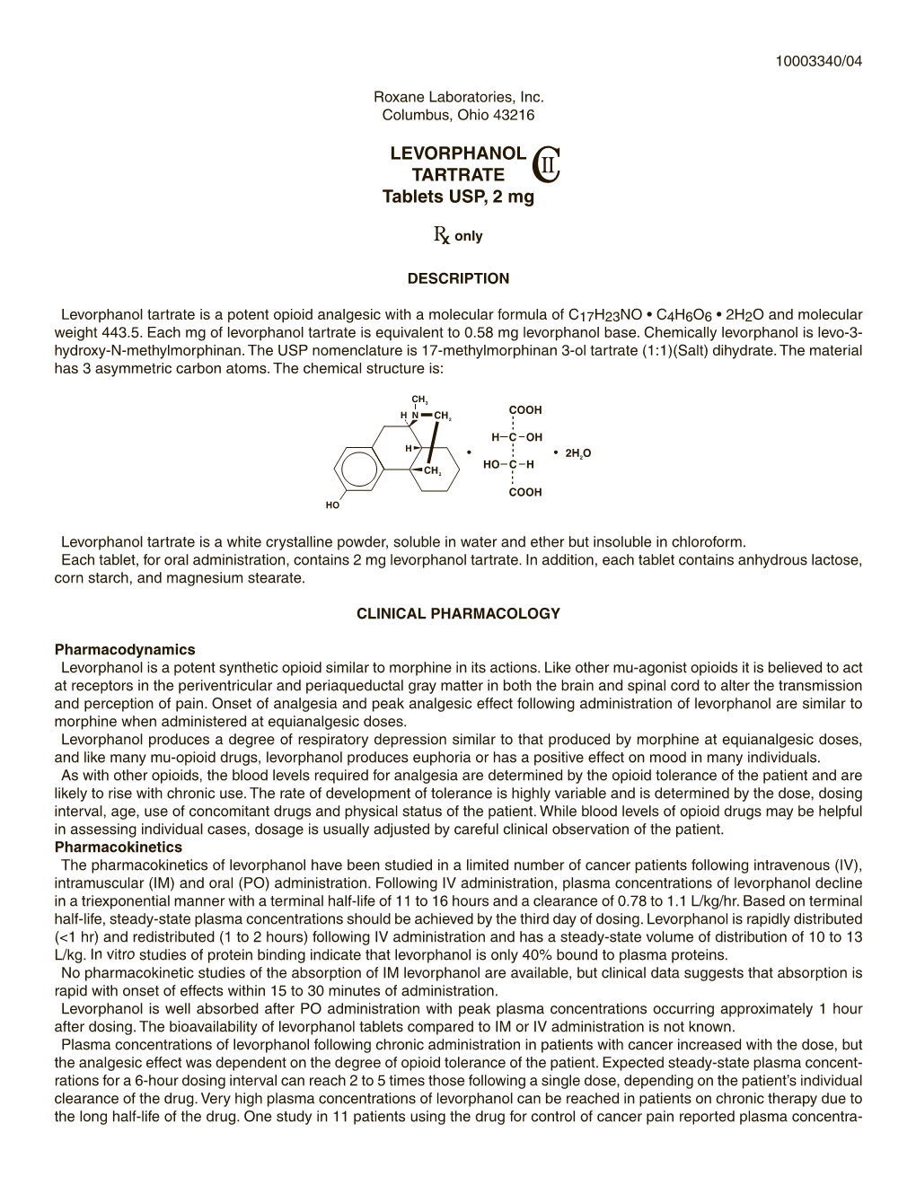 LEVORPHANOL TARTRATE Tablets USP, 2 Mg