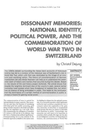 National Identity, Political Power, and the Commemoration of World War
