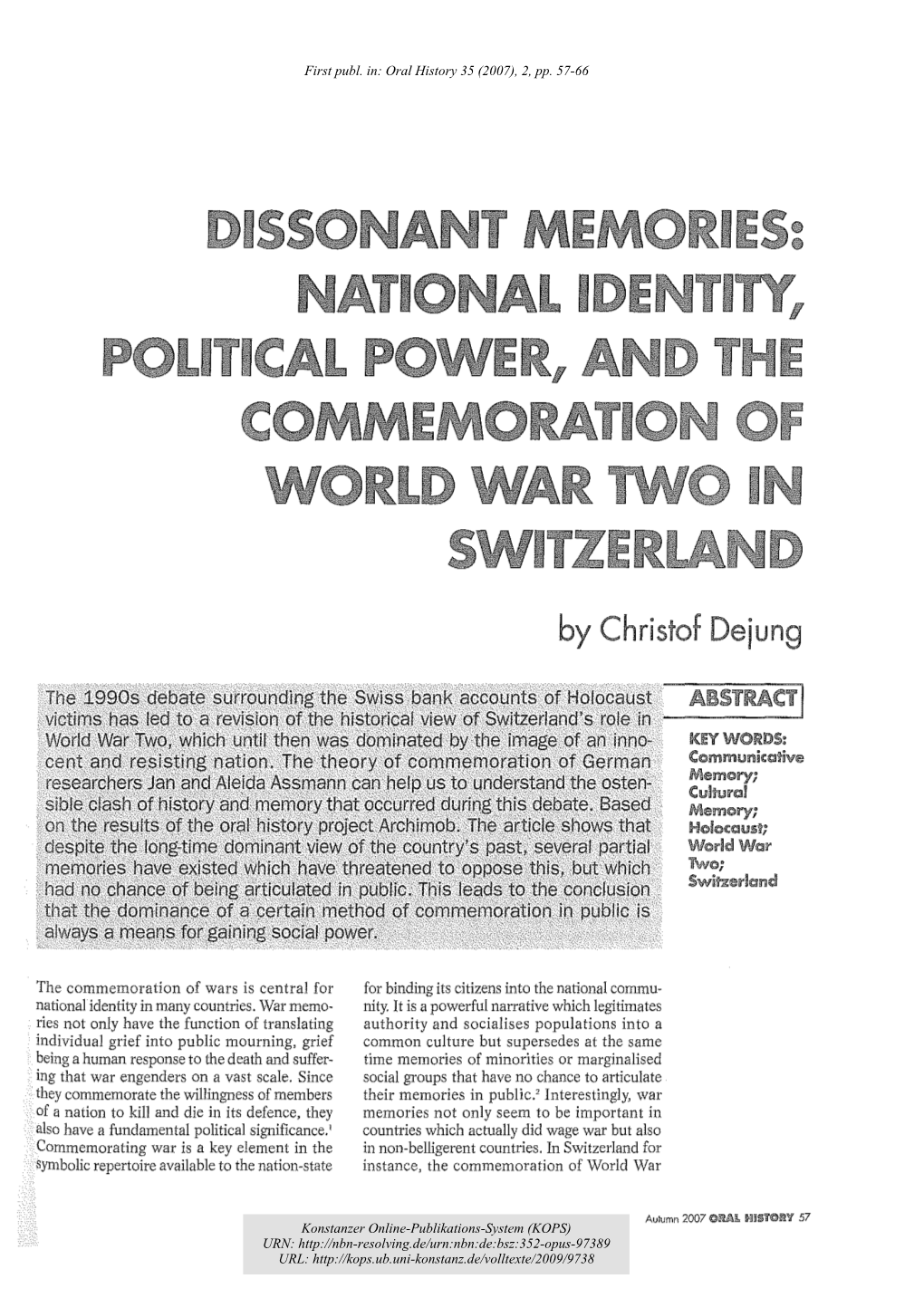 National Identity, Political Power, and the Commemoration of World War