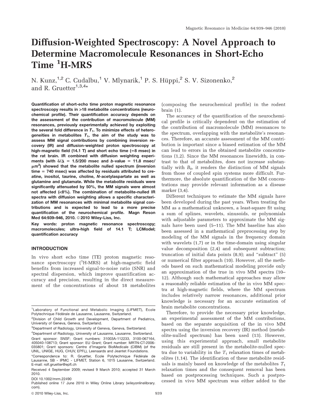 Diffusion‐Weighted Spectroscopy