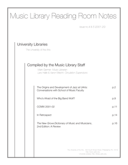 Music Library Reading Room Notes