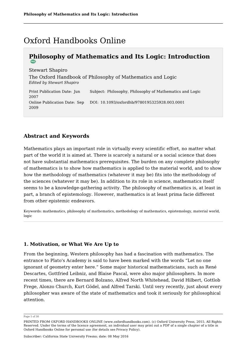 Philosophy of Mathematics and Its Logic: Introduction