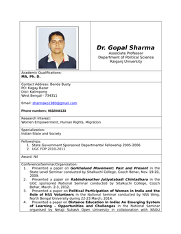 Dr. Gopal Sharma Associate Professor Department of Political Science Raiganj University