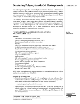 Denaturing Polyacrylamide Gel Electrophoresis APPENDIX 3B