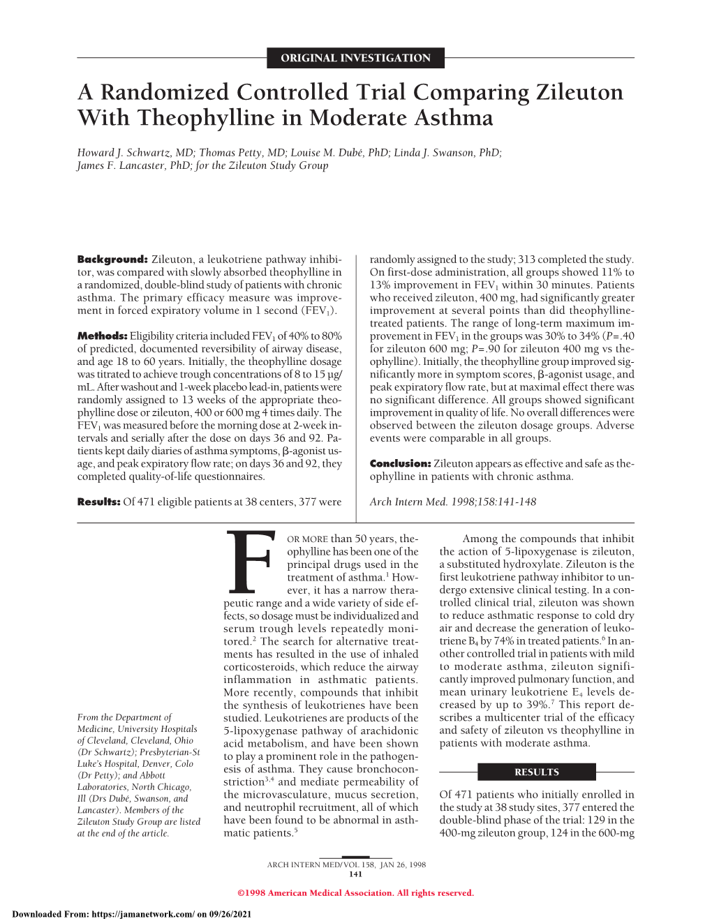A Randomized Controlled Trial Comparing Zileuton with Theophylline in Moderate Asthma